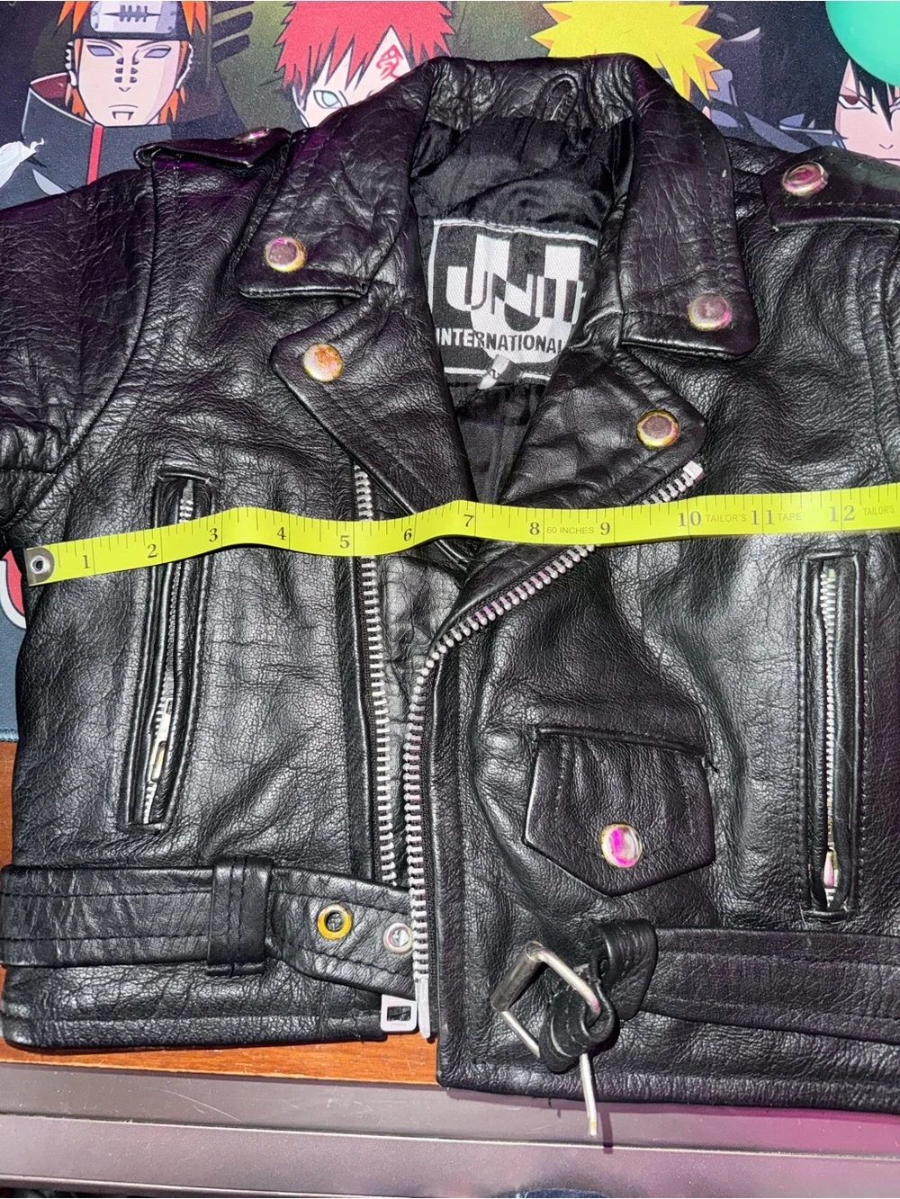 UNIK International Youth Small Genuine Leather Black Motorcycle Biker Jacket